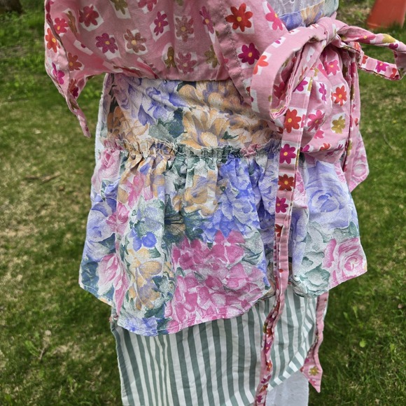Handmade Multi Layered Waist Apron Floral Stripes Knee Length Prairie Homestead - Picture 4 of 9